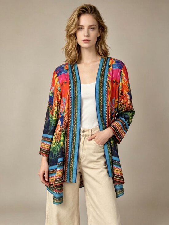 Ali Miles Jackets & Blazers - NWOT Ali Miles Floral Multicolor Rhinestone Women’s Open Front Cardigan Size PM